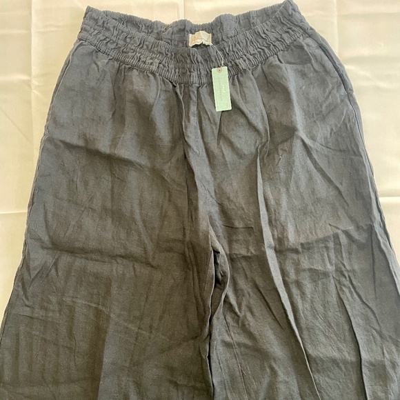 Anthropologie Charcoal Pull-On Wide‑Leg Linen Blend Pants - Plus Size 1X - Picture 2 of 5